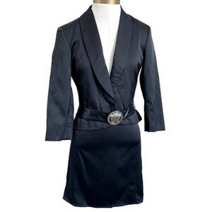Vintage Y2K Versace Black Satin Blazer Skirt Suit - S/M, 💯 Authentic!
